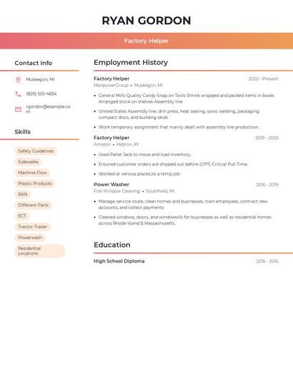 Factory Helper Resume