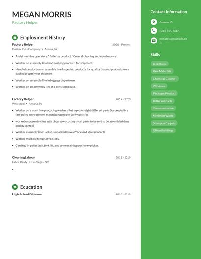 Factory Helper Resume