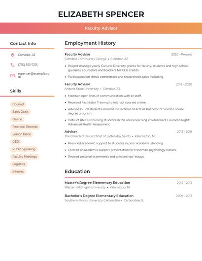 Faculty Advisor Resume