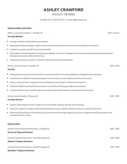 Faculty Member Resume