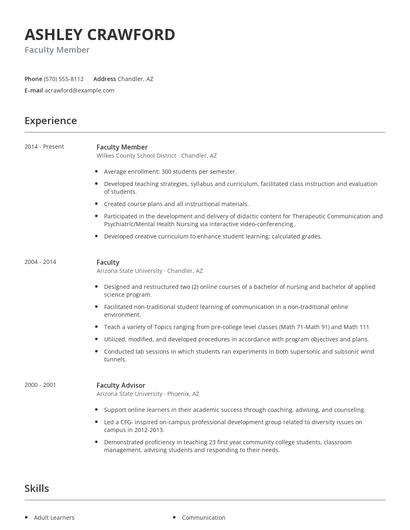 Faculty Member Resume