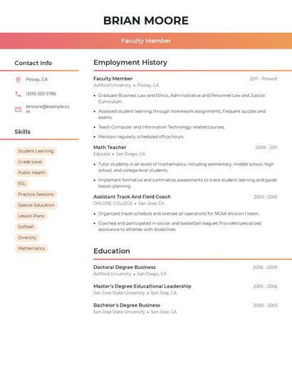 Faculty Member Resume