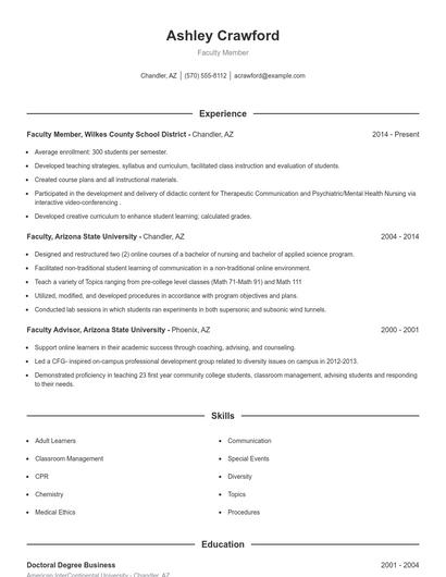 Faculty Member Resume