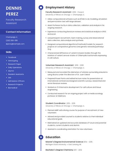 Faculty Research Assistant Resume