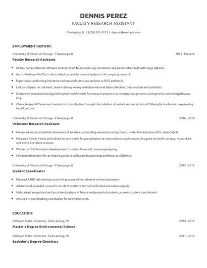 Faculty Research Assistant Resume
