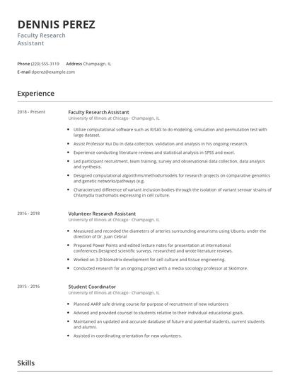 Faculty Research Assistant Resume