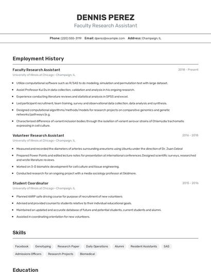 Faculty Research Assistant Resume