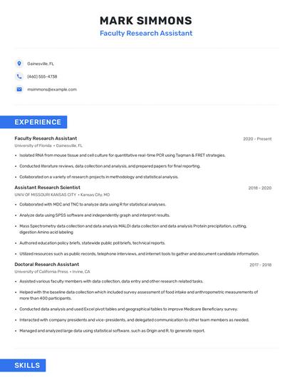 Faculty Research Assistant Resume