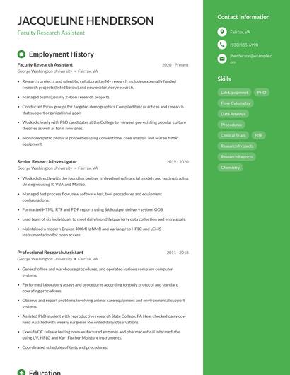 Faculty Research Assistant Resume
