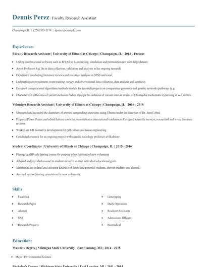 Faculty Research Assistant Resume