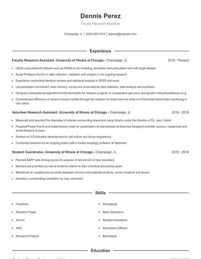 Faculty Research Assistant Resume