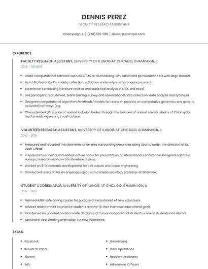 Faculty Research Assistant Resume