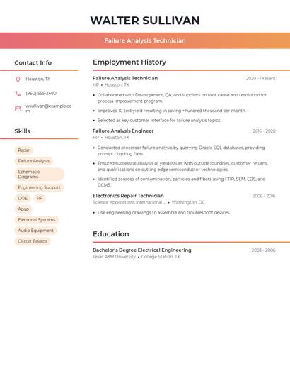 Failure Analysis Technician Resume