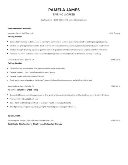 Fairing Worker Resume