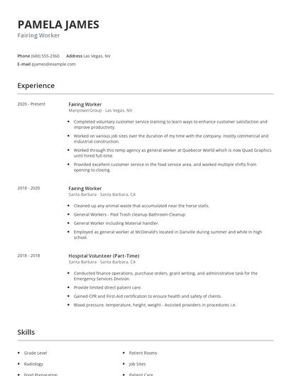 Fairing Worker Resume