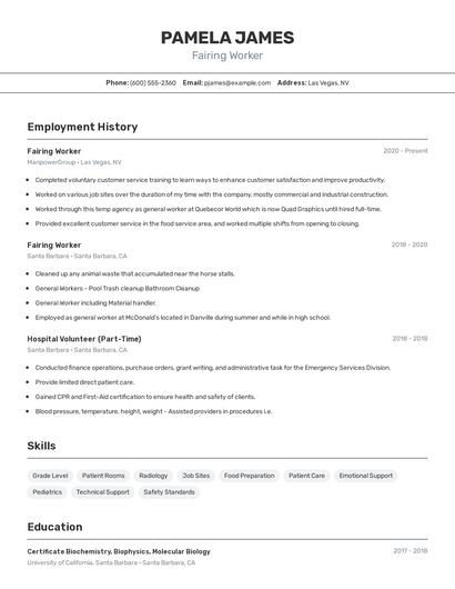 Fairing Worker Resume