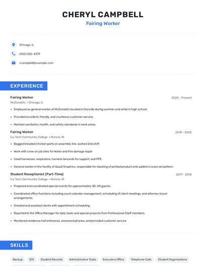 Fairing Worker Resume