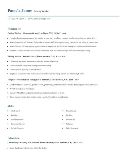 Fairing Worker Resume