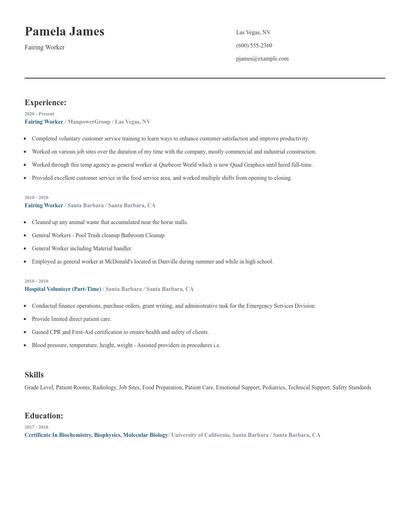 Fairing Worker Resume