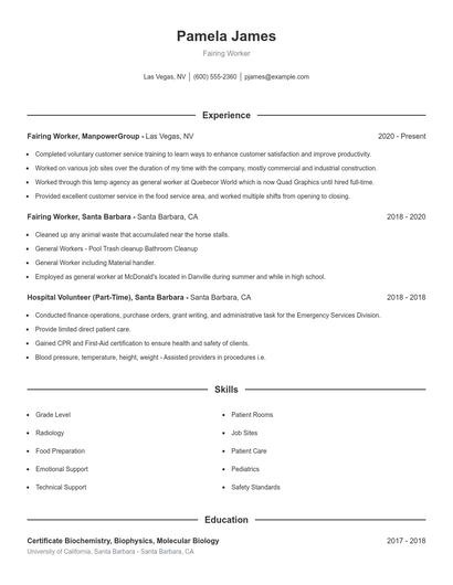 Fairing Worker Resume