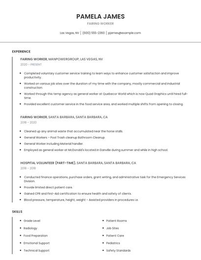 Fairing Worker Resume