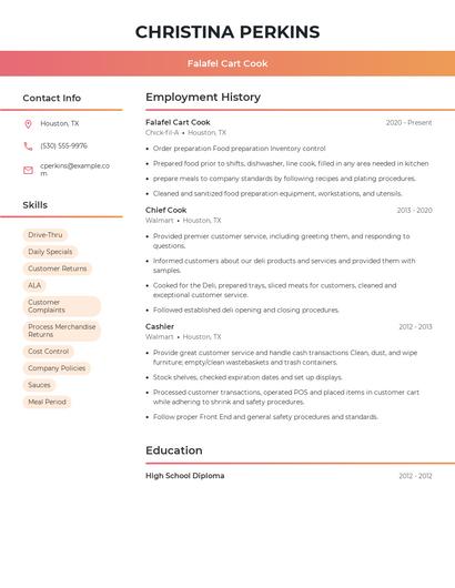 Falafel Cart Cook Resume