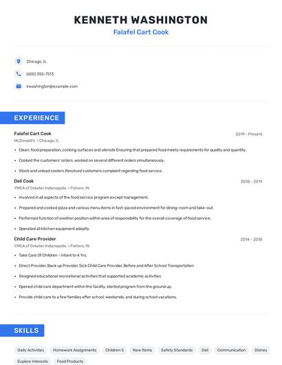 Falafel Cart Cook Resume