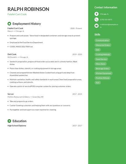Falafel Cart Cook Resume