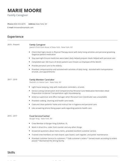 Family Caregiver Resume