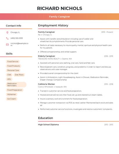 Family Caregiver Resume