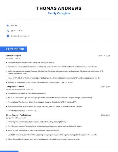 Family Caregiver Resume