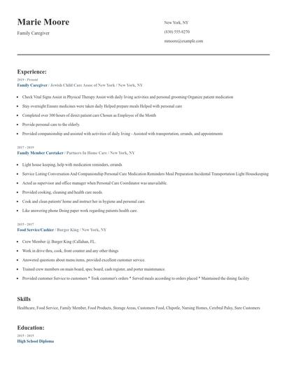 Family Caregiver Resume