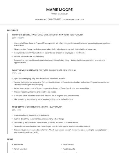 Family Caregiver Resume