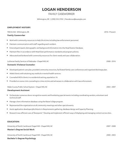 Family Caseworker Resume