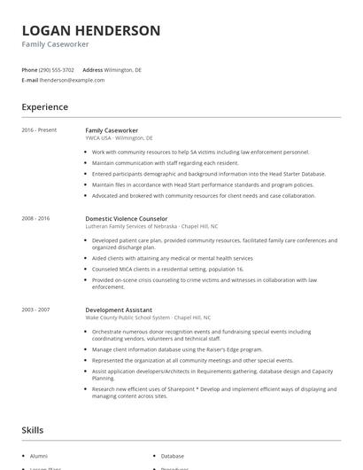 Family Caseworker Resume