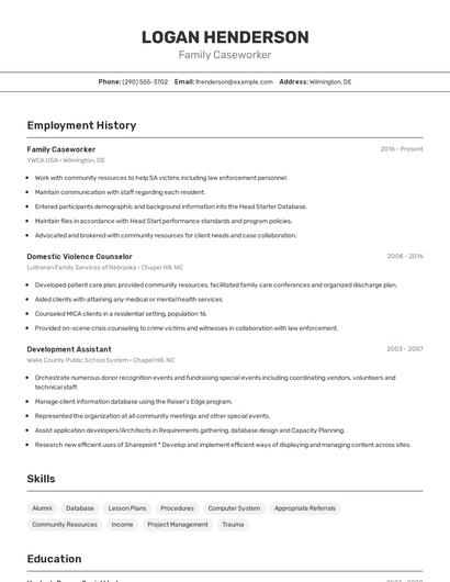 Family Caseworker Resume