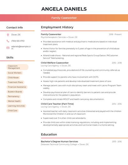 Family Caseworker Resume
