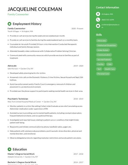 Family Caseworker Resume