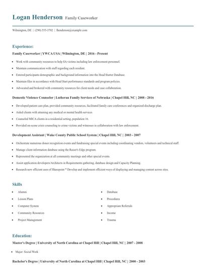 Family Caseworker Resume