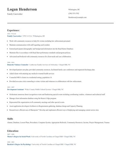 Family Caseworker Resume