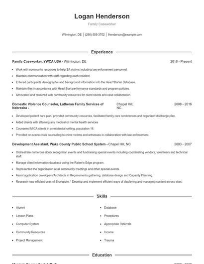 Family Caseworker Resume