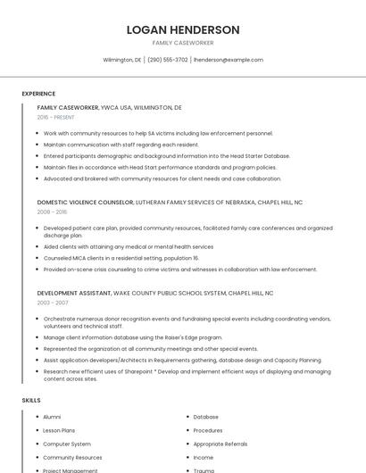 Family Caseworker Resume