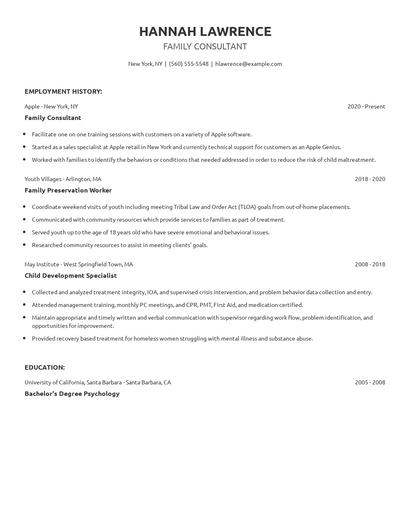 Family Consultant Resume