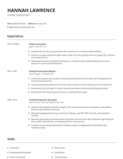 Family Consultant Resume