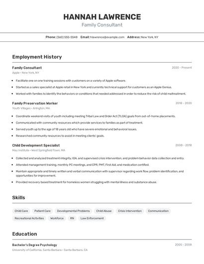 Family Consultant Resume