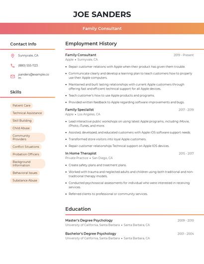 Family Consultant Resume