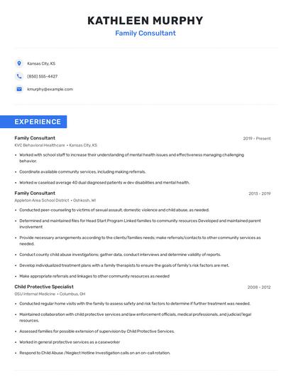 Family Consultant Resume