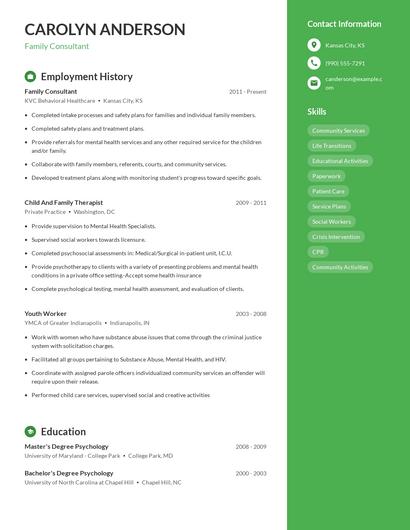 Family Consultant Resume