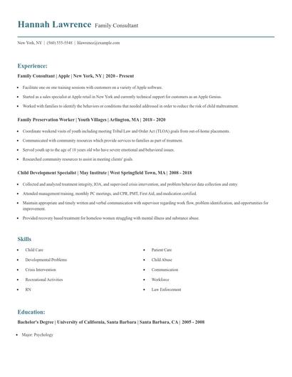 Family Consultant Resume