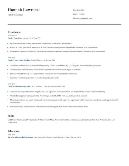Family Consultant Resume